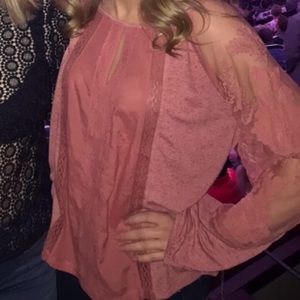 Mauve pink, peek through sleeve blouse